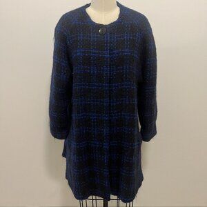 Avenue Fashions Vintage Black & Blue Plaid Wool Swing Coat